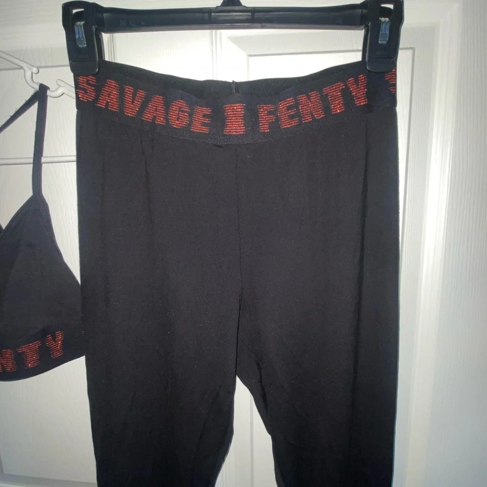 Savage X Fenty Black Leggings & Sports Bra with Red Detailing. - Picture 4 of 5